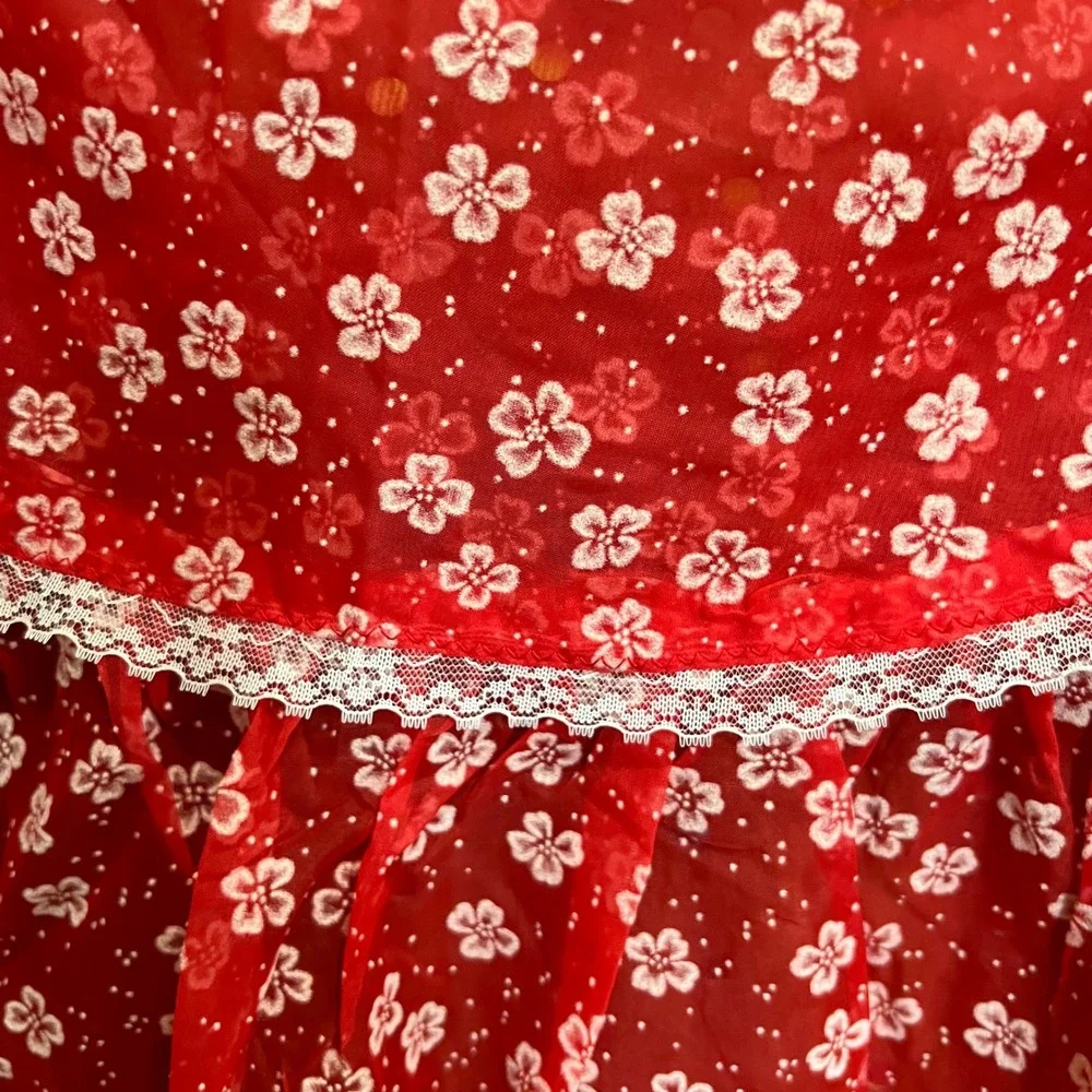 Vintage Apron Lot of 2 Yellow Floral Red Flora 50s 60s Kitsch Retro Pin Up